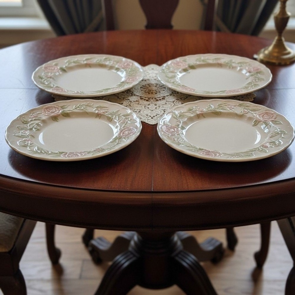 Metlox Vernon Rose Pink Bread and Butter Plates 6.5" Vintage Set of 4